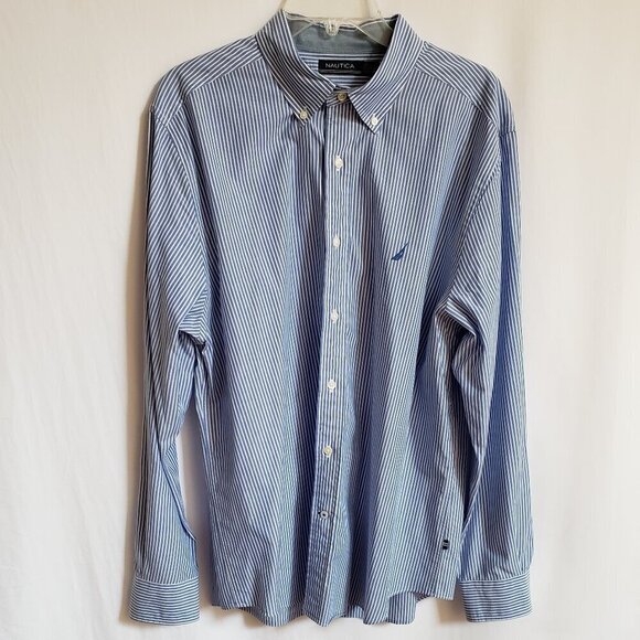 Nautica Other - Nautica - Mens Blue and White Stripe Button Down Cotton Shirt.  Size Large